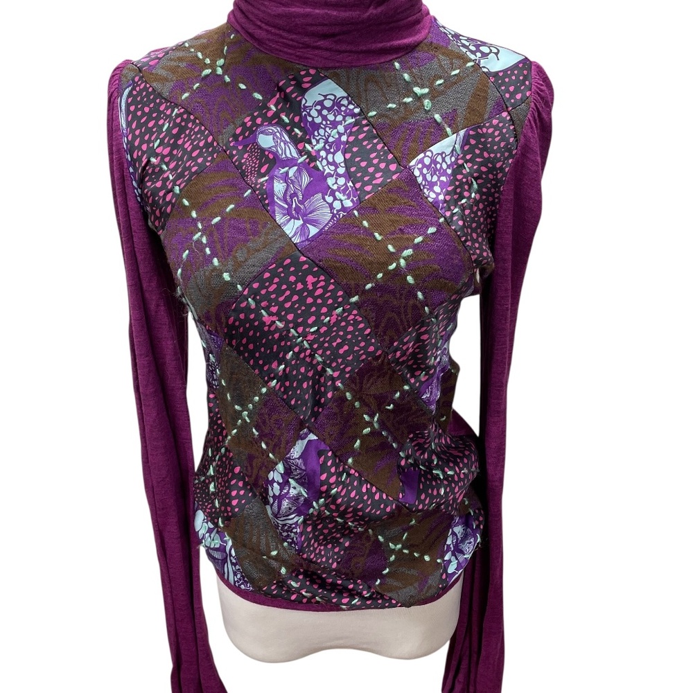 Custo Barcelona Embroidered Mock Neck Knit Top Size L Multicolor Long Sleeve - Picture 1 of 8